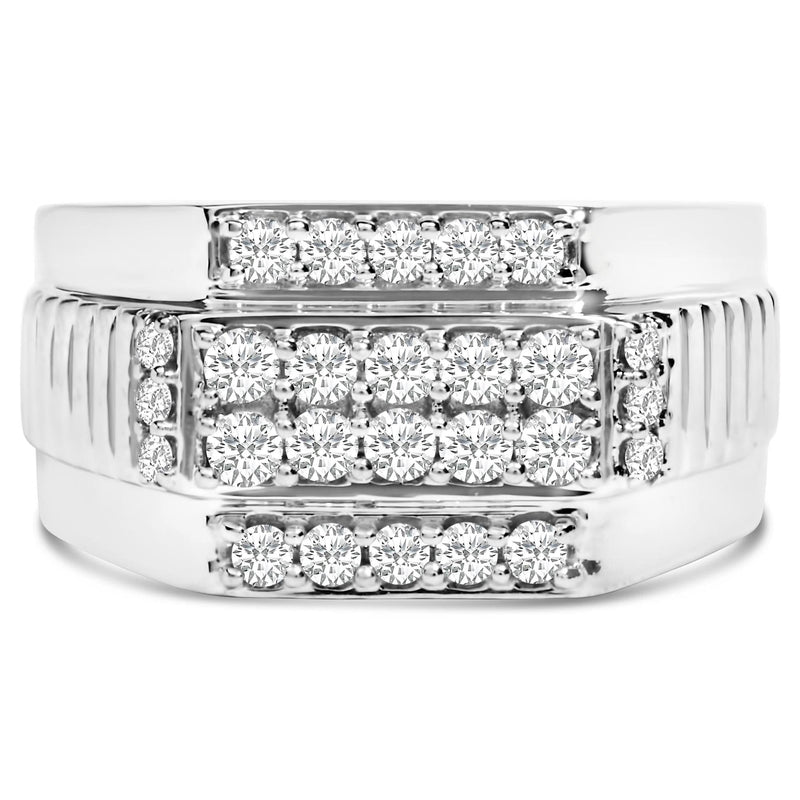 Men's .925 Sterling Silver 1.00 Cttw Diamond Multi Row Band Ring 925 sterling silver men's ring with 1.00 ct multi-row diamond stones