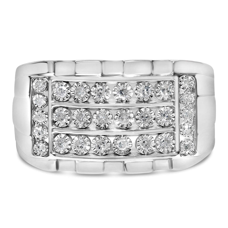 .925 Sterling Silver 1/4 Cttw Diamond Three Row Channel Band Ring (I-J Color, I3 Clarity) - Size 10 925 sterling silver ring with three rows of round channel-set diamonds