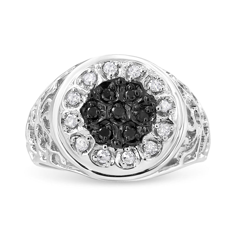 .925 Sterling Silver 1/4 Cttw White and Black Treated Diamond Halo Cluster Ring for Men (I-J Color, I3 Clarity) 925 sterling silver ring with white and black diamond halo cluster