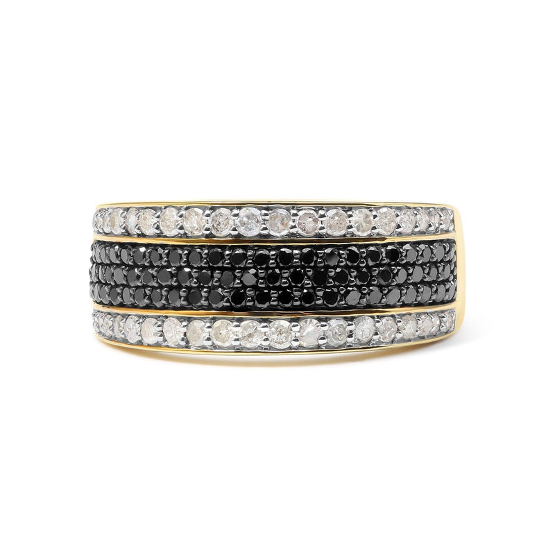 14K Yellow Gold Plated .925 Sterling Silver 1 1/4 Cttw White and Black Treated Diamond Multi Row Band (Black/I-J Color, I2-I3 Clarity) 14K Yellow Gold Plated .925 Sterling Silver 1 1/4 Cttw White and Black Treated Diamond Multi Row Band (Black/I-J Color, I2-I3 Clarity)-0