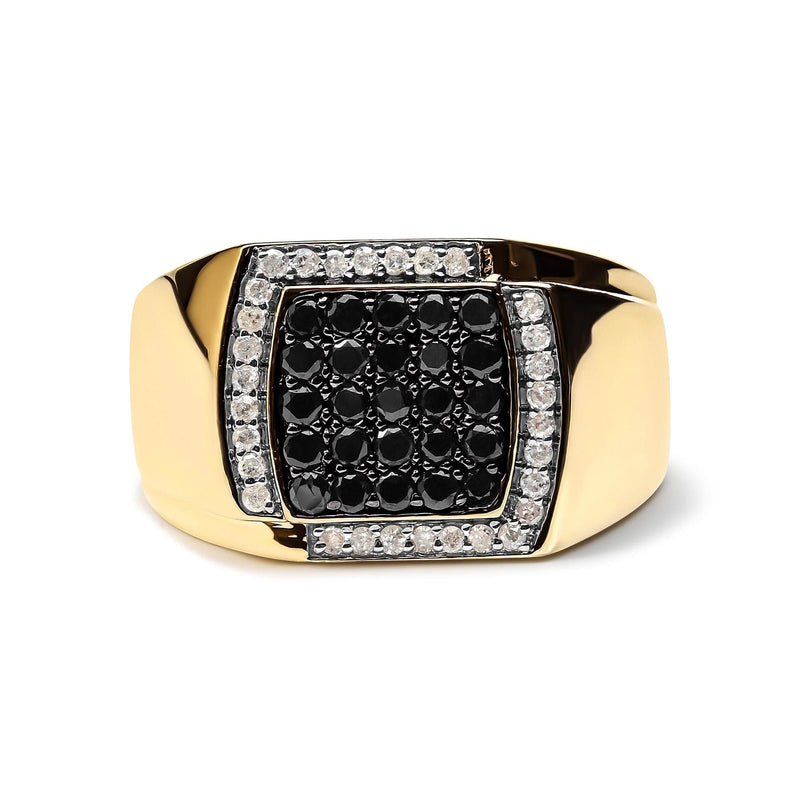 Men's 10K Yellow Gold 1.00 Cttw Cushion Cluster Black and White Diamond Statement Ring (I-J Color, I2-I3 Clarity) 10K yellow gold ring with cushion black and white diamond cluster