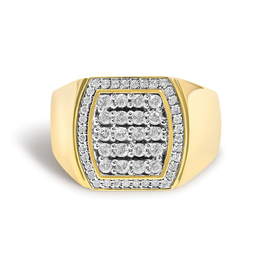 Men's 14K Yellow Gold Plated Sterling Silver 3/4 Cttw Diamond Cushion Head and Halo Band Ring-0