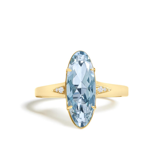 10K Yellow Gold Oval Blue Topaz and Diamond Accent Cocktail Ring