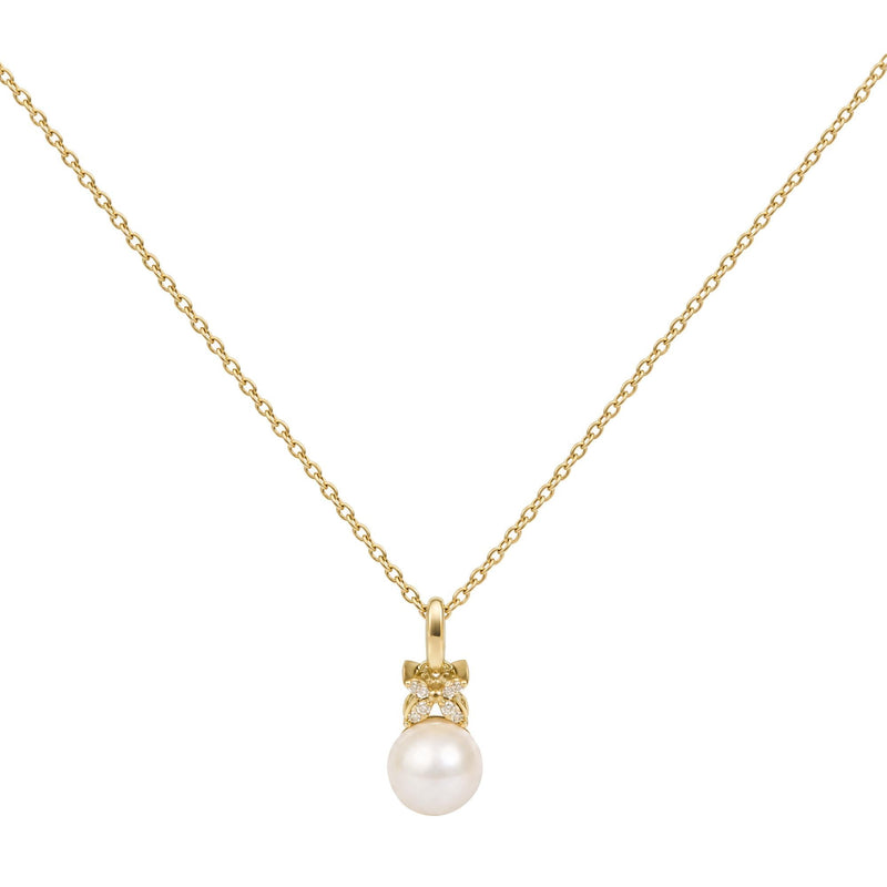 10K Yellow Gold Pearl and Diamond Accent Petite Pendant Necklace