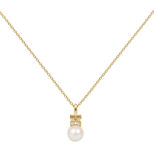 10K Yellow Gold Pearl and Diamond Accent Petite Pendant Necklace
