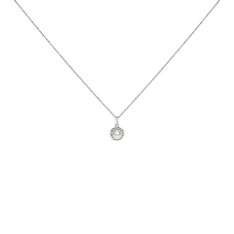 10K White Gold 5MM Cultured Pearl and Diamond Accent Halo Pendant Necklace 10K White Gold 5MM Cultured Pearl and Diamond Accent Halo Pendant Necklace-0