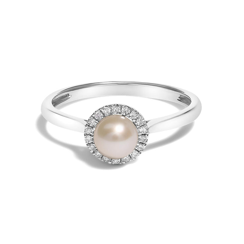 10K White Gold 5MM Cultured Freshwater Pearl and Diamond Halo Ring (I-J Color, I1-I2 Clarity) 10K white gold ring with pear diamond halo around a freshwater pearl