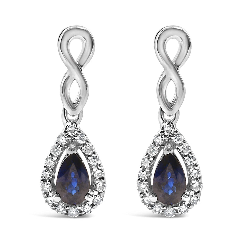 10K White Gold Pear Cut Blue Sapphire and 1/7 Cttw Diamond Infinity Drop and Dangle Earrings (I-J Color, I1-I2 Clarity) 10K white gold earrings with pear blue sapphire and diamond stones