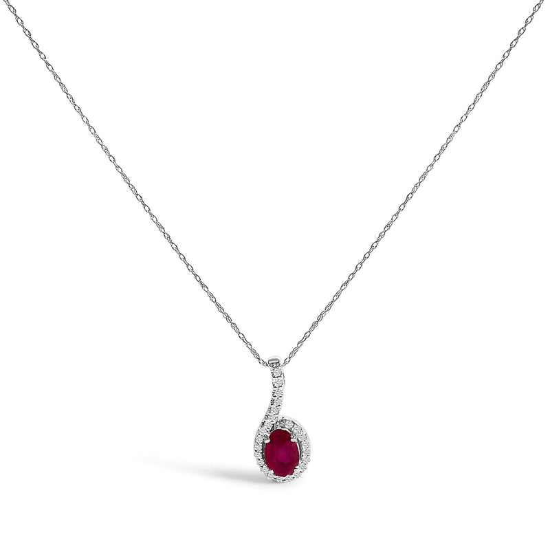 10K White Gold Red Ruby and Diamond Accent Teardrop Pendant Necklace - 18 10K white gold teardrop pendant necklace with ruby and diamond accent stones