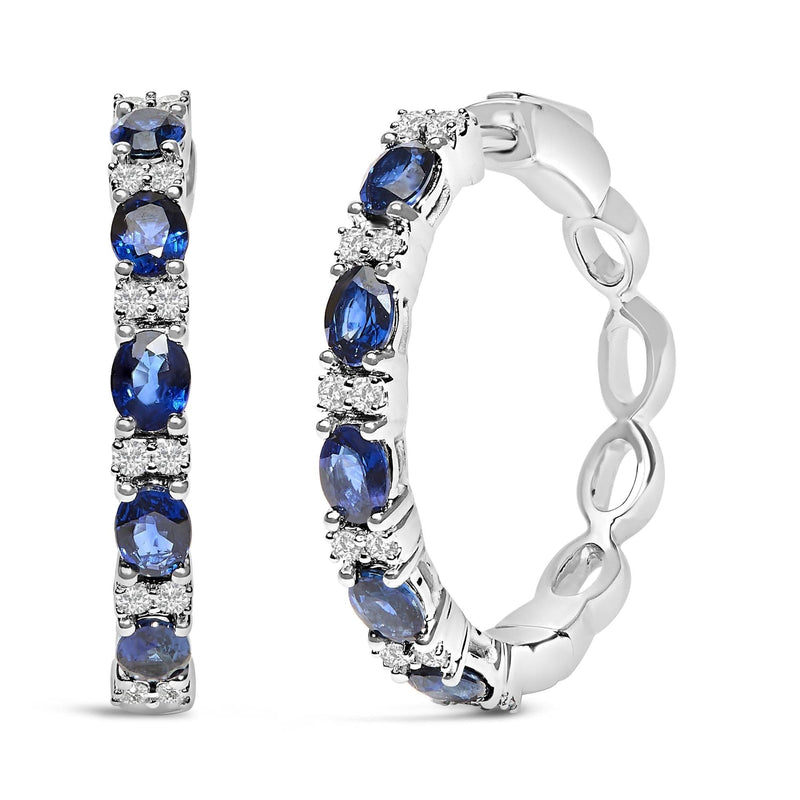 14K White Gold 4x3mm Oval Blue Sapphire and 1/4 Cttw Diamond Alternating Hoop Earring (I-J Color, SI2-I1 Clarity) 14K white gold hoop earring with alternating oval sapphire and diamond stones