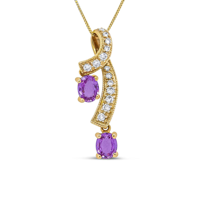 14K Yellow Gold 6x4mm Oval Pink Sapphire and 1/5 Cttw Round Diamond Pendant Necklace - (H-I Color, SI1-SI2 Clarity) 14K yellow gold pendant with oval pink sapphire and round diamond stones