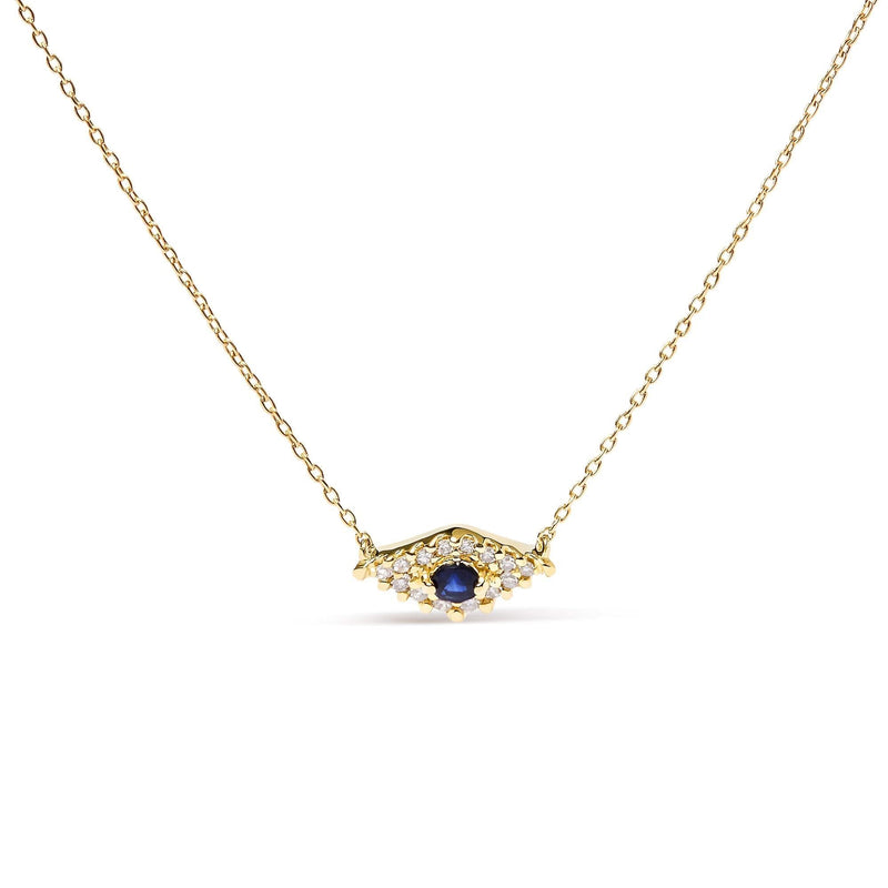 10K Yellow Gold Blue Sapphire and Diamond Accented Evil Eye 18 10K yellow gold evil eye necklace with blue sapphire and diamond accents