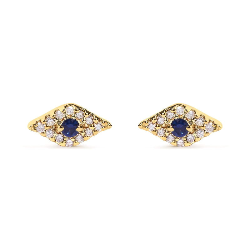 10K Yellow Gold Blue Sapphire and Diamond Accent Evil Eye Stud Earring (H-I Color, I1-I2 Clarity) 10K yellow gold evil eye ring with blue sapphire and diamond accent stones