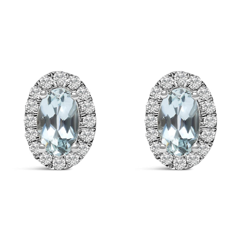 10K White Gold 5x3 MM Oval Cut Birthstone and Diamond Halo Stud Earrings (I-J Color, I1-I2 Clarity) 10K White Gold 5x3 MM Oval Cut Birthstone and Diamond Halo Stud Earrings (I-J Color, I1-I2 Clarity)-5