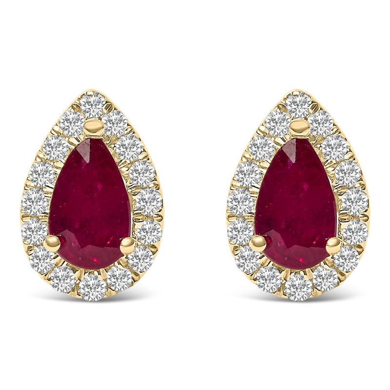 10K Yellow Gold 5X3 MM Pear-Cut Ruby and 1/7 Cttw Diamond Halo Stud Earrings (I-J Color, I1-I2 Clarity) 10K yellow gold earrings with pear ruby and halo diamond stones