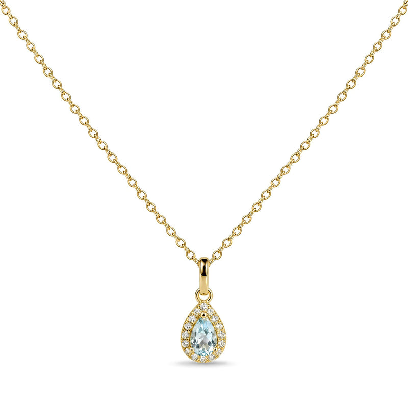10K Yellow Gold Pear-Shaped Gemstone and Diamond Halo Pendant Necklace, view 6