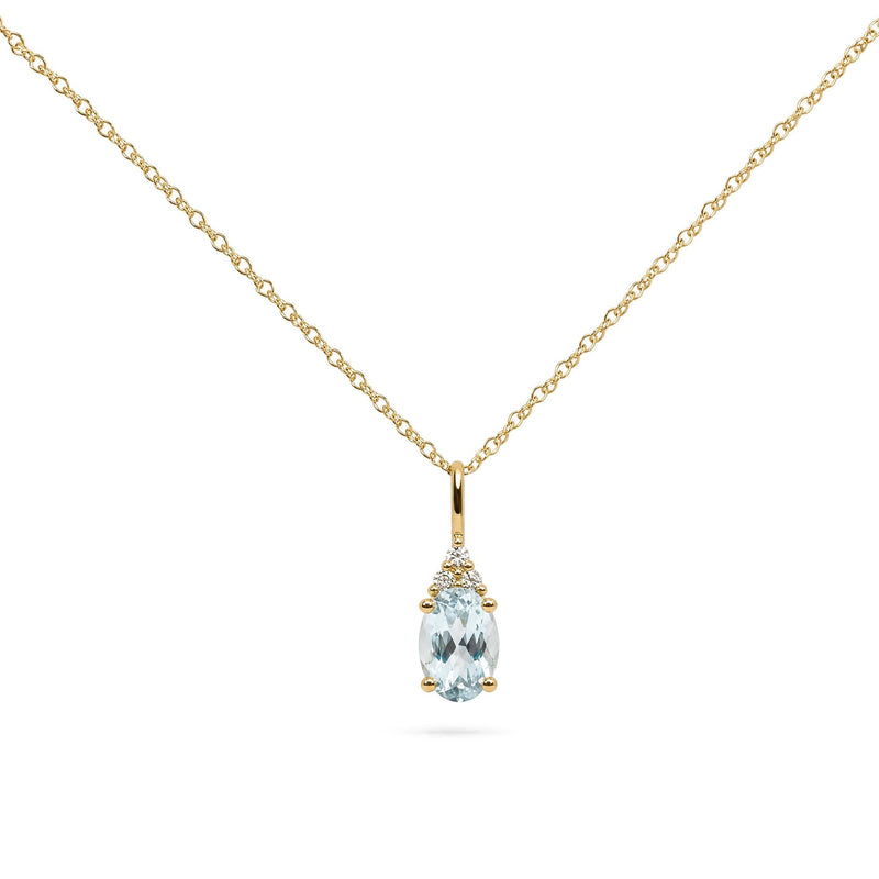 10K Yellow Gold Oval Birthstone Trio Diamond Accent Drop Pendant Necklace, view 8