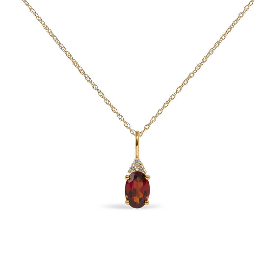 10K Yellow Gold Oval Birthstone Trio Diamond Accent Drop Pendant Necklace