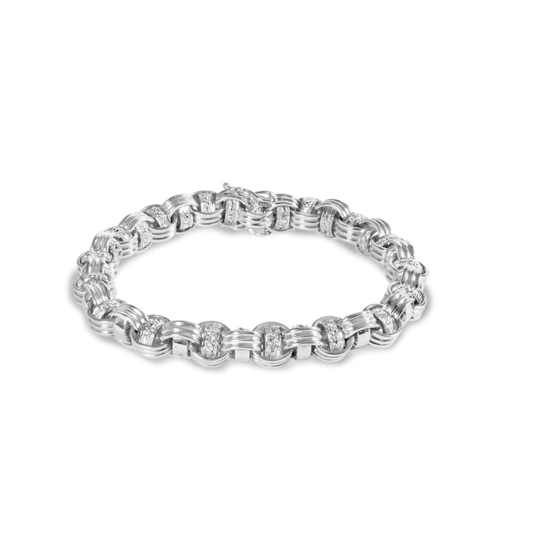 14K White Gold 1/2 Cttw Diamond Knotted Byzantine Link Bracelet (H-I Color, I2-I3 Clarity) - 7 14K white gold bracelet with round diamond stones in Byzantine links