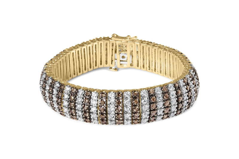 10K Yellow Gold 10 CTW 1/3 Cttw Alternating Coco Color and White Diamond 5 Row Tennis Bracelet (Brown/H-I Color, SI1-SI2 Clarity) - Size 7.25 10K yellow gold bracelet with round coco and white diamond stones in 5 rows