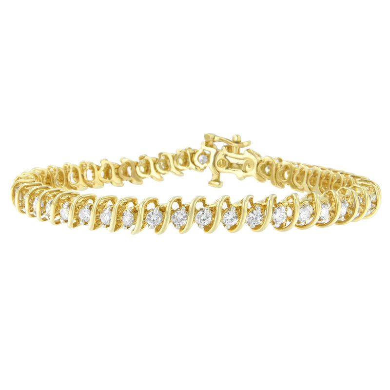 14K Yellow Gold Round Cut Diamond Spiral Link Bracelet (3.00 cttw, H-I Color, SI2-I1 Clarity) 14K yellow gold spiral link bracelet with round diamond stones, 3.00 cttw