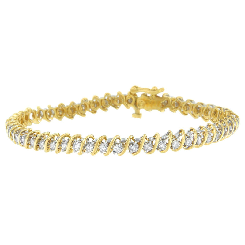 18K Yellow Gold Round Cut Diamond Spiral Link Bracelet (2.00 cttw, I-J Color, I1-I2 Clarity) 18K yellow gold spiral link bracelet with round diamond stones