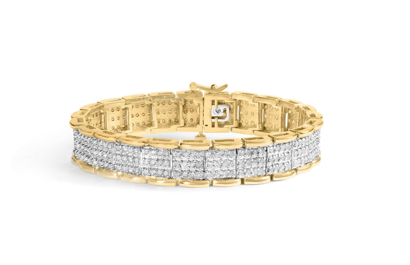 10K Yellow Gold 5.00 Cttw Round-Cut Diamond Link 7 10K yellow gold bracelet with round diamond stones in a 7-inch link line