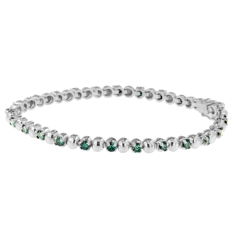 14K White Gold Round-Cut Blue Diamonds Bracelet (3.00 cttw, Blue Color, Clarity) 14K white gold bracelet with round blue diamond stones, 3.00 ctw