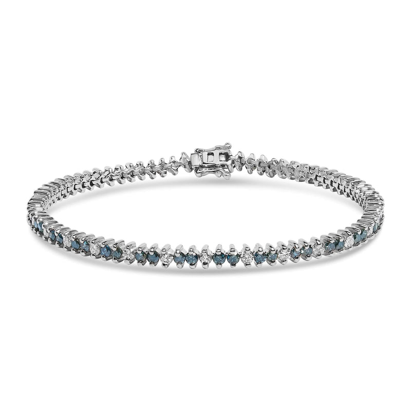 14K White Gold Round-Cut white and Blue Diamond Fashion Bracelet (3.70 cttw, H-I Color, SI1-SI2 Clarity) 14K white gold bracelet with round white and blue diamond stones