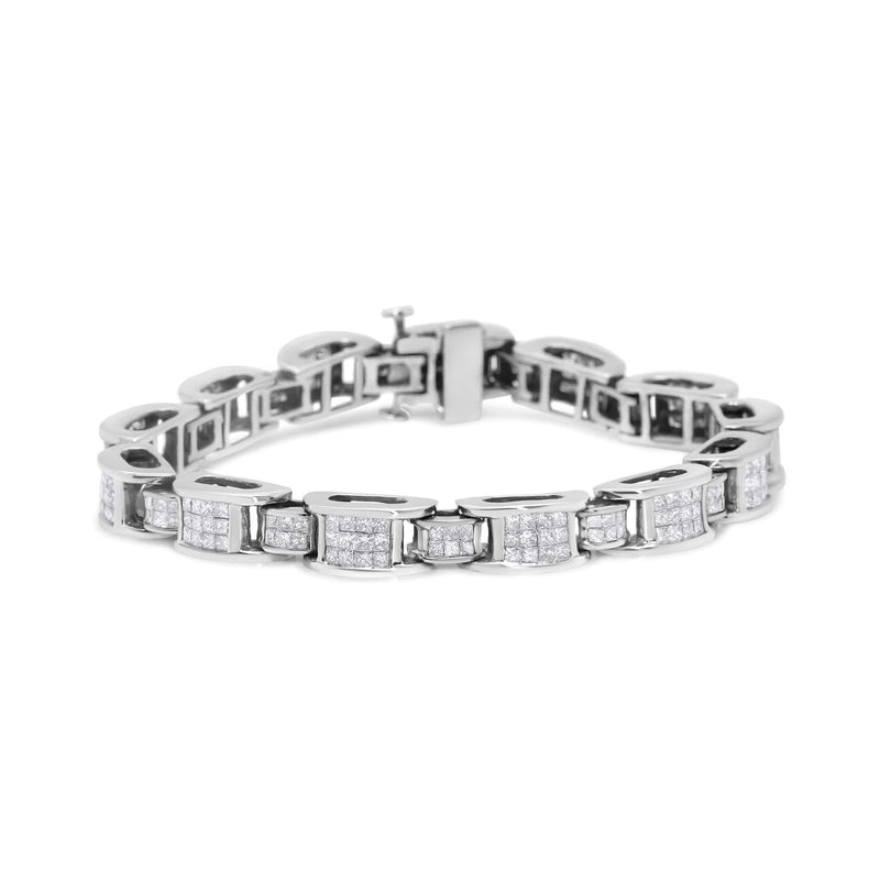 14K White Gold 5.0 Cttw Princess Cut Diamond Invisible Set Alternating Size D Shaped Links Tennis Bracelet (H-I Color, SI2-I1 Clarity) - 7” 14K white gold tennis bracelet with princess cut diamond stones in invisible setting