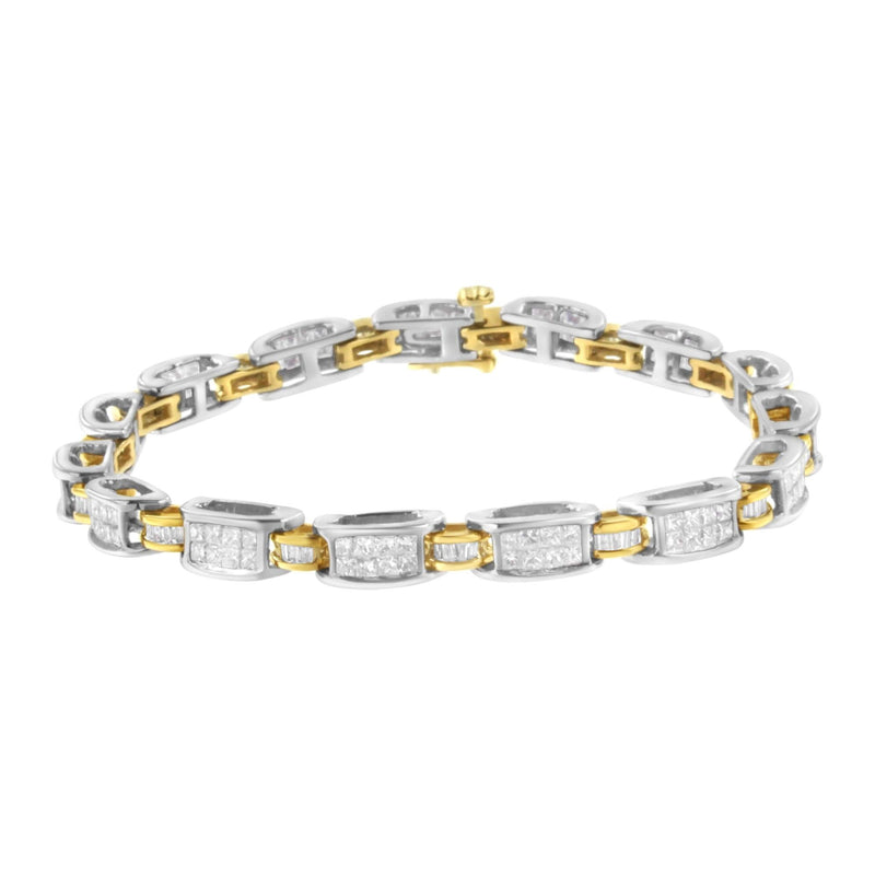 14K Two-Tone Gold Princess and Baguette-Cut Diamond Link Bracelet (3.00 cttw, H-I Color, SI1-SI2 Clarity) 14K two-tone gold bracelet with princess and baguette diamond stones