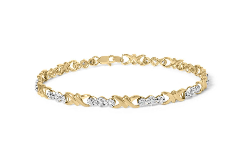 10k Yellow Gold 1/3 Cttw Diamond 3 Stone and X-Link Bracelet (I-J Color, I1-I2 Clarity) - 7.50 10K yellow gold bracelet with 3 diamond stones in X-link design