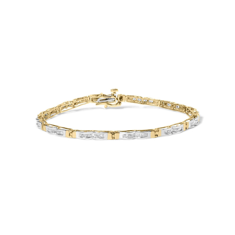 10k Yellow Gold 1.00 Cttw Baguette-Cut Channel Diamond Link Bracelet 10K yellow gold bracelet with channel-set baguette diamond stones