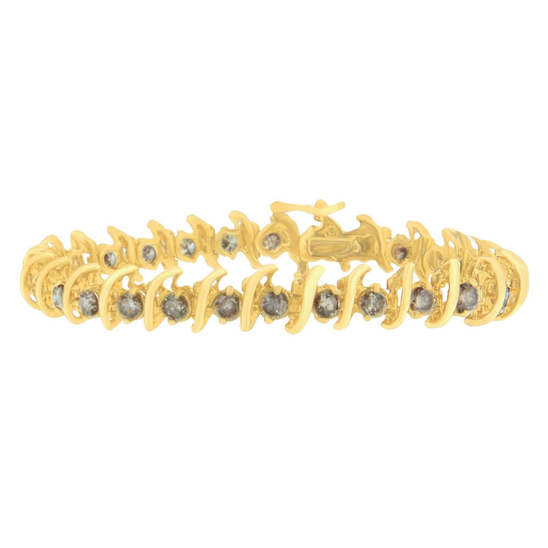 14K Yellow Gold Round-Cut Diamond 'S' Bracelet (6.00 cttw, Brown Color, I1-I2 Clarity) 14K yellow gold bracelet with round brown diamond stones in an S design