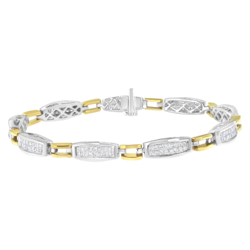 14K Yellow and White Gold 2.0 Cttw Princess Cut Diamond Tapered and Equal Sign Link Bracelet (G-H Color, SI1-SI2 Clarity) - 7 14K white and yellow gold bracelet with princess cut diamond stones