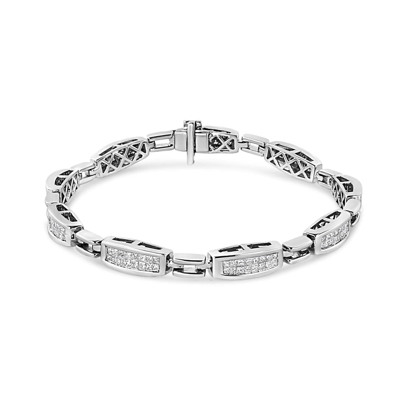 14K White Gold 2.00 Cttw Invisble-Set Princess Diamond Link Bracelet (I1-I2 Clarity, I-J Color) - 7.25 14K white gold bracelet with princess-cut diamond links, 2.00 ct total