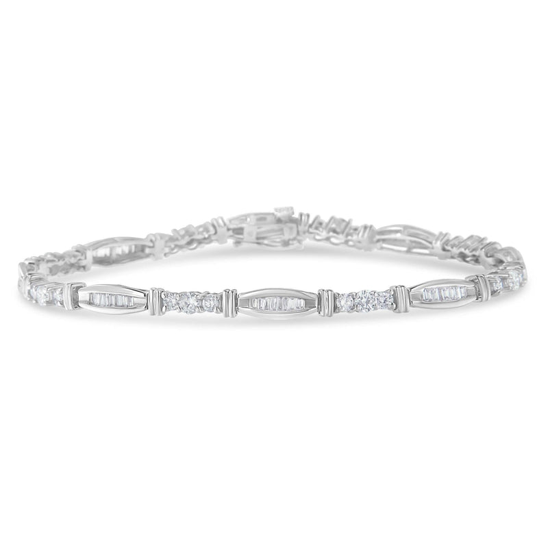 10K White Gold Geometric Pattern Diamond Tennis Bracelet (3 cttw, H-I Color, SI2-I1 Clarity) 10K white gold tennis bracelet with round diamond stones in geometric setting