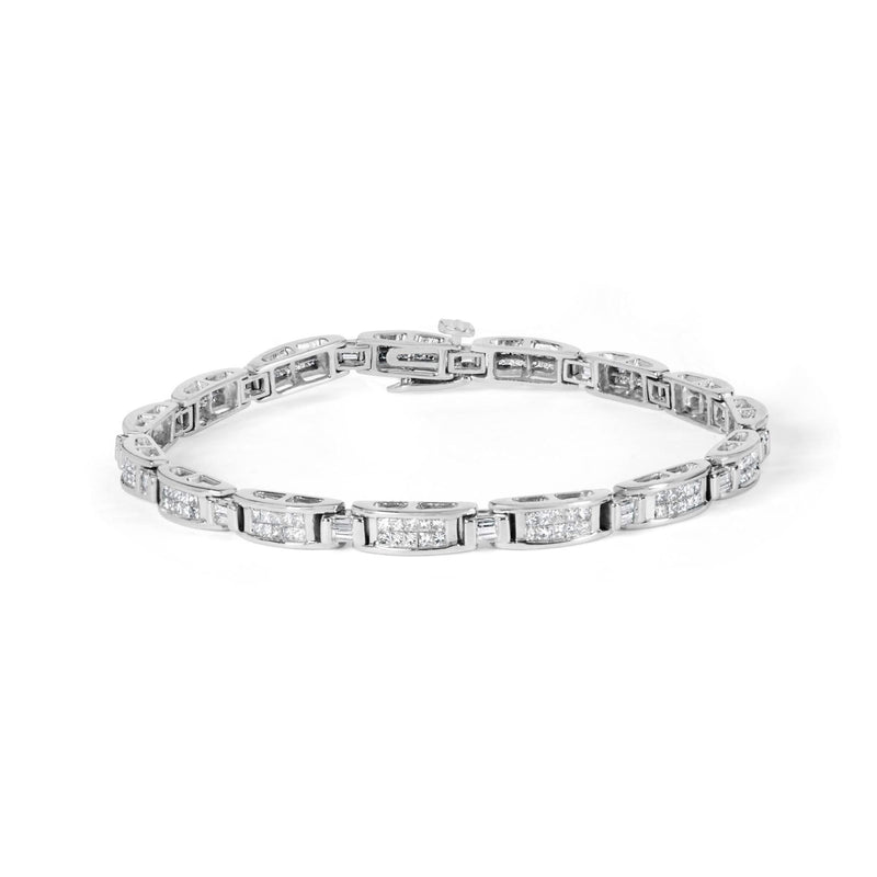 14K White Gold 2.0 Cttw Baguette and Princess-Cut Diamond Tennis Bracelet (H-I Color, SI1-SI2 Clarity) - 7 14K white gold tennis bracelet with baguette and princess-cut diamond stones
