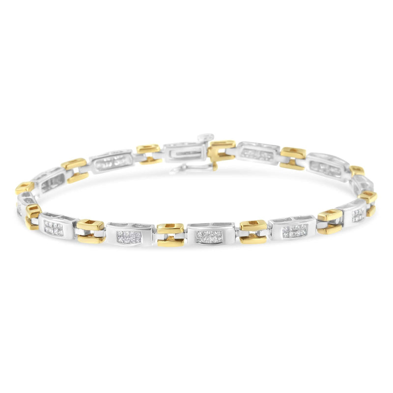 10K Two-Tone Gold Princess Cut Diamond Geo Link Bracelet (1.00 cttw, H-I Color, SI1-SI2 Clarity) 10K two-tone gold bracelet with princess cut diamond stones in geo links