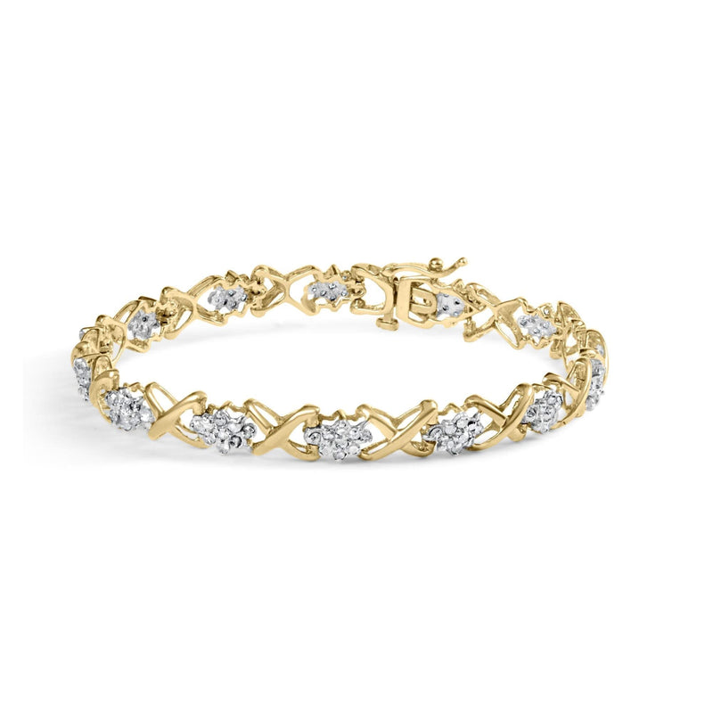 10k Yellow Gold Plated .925 Sterling Silver 2.00 Cttw Round-Cut Diamond Link 7 10K yellow gold bracelet with round diamond stones in a 7-inch link line