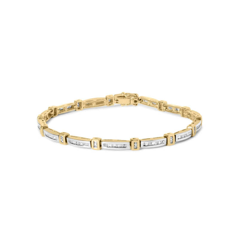 14K Yellow Gold 1.00 Cttw Baguette Diamond Channel Link Bracelet 14K yellow gold bracelet with channel-set baguette diamond stones