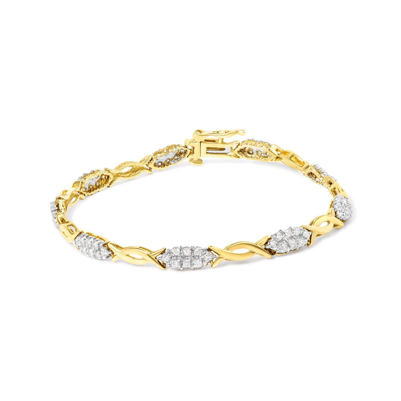 10K Yellow Gold 1.00 Cttw Round-Cut Diamond Spiral Link 7 10K yellow gold spiral-link bracelet with round diamond stones, 7 inch