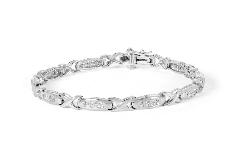 14K White Gold 1.0 Cttw Invisible-Set Princess Diamond Tennis Bracelet (H-I Color, SI1-SI2 Clarity) - 7 14K white gold tennis bracelet with princess-cut diamond stones