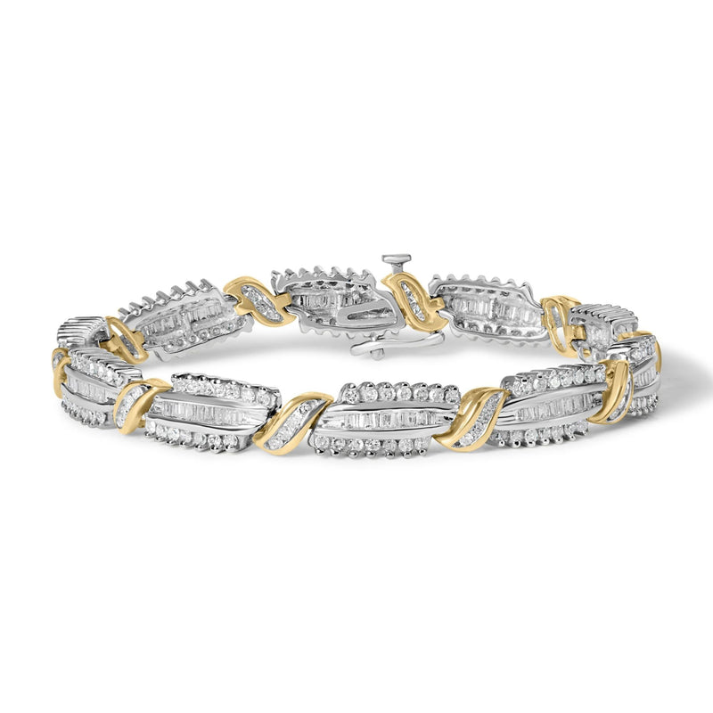 14K Two Tone Gold 3.00 Cttw Diamond Multi Row and S Link Bracelet (H-I Color, I1-I2 Clarity) - 7" Inches