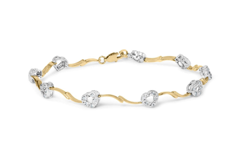 10k Two-Tone Gold 1/3 Cttw Diamond Pave Set Heart S-Link 7.25 10K two-tone gold heart-link bracelet with pave-set heart diamond stones