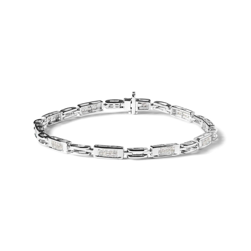 14K White Gold 1.0 Cttw Invisible Set Princess Cut Diamond Alternating Station and Link Tennis Bracelet (I-J Color, I1-I2 Clarity) - Size 7.25 14K white gold bracelet with princess cut diamond stations and links