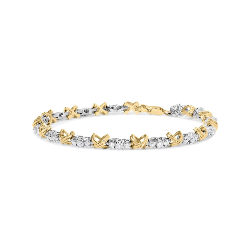 10K Two-Tone Gold 1.00 Cttw Diamond X-Link Link Bracelet 10K two-tone gold X-link bracelet with 1.00 cttw diamond stones