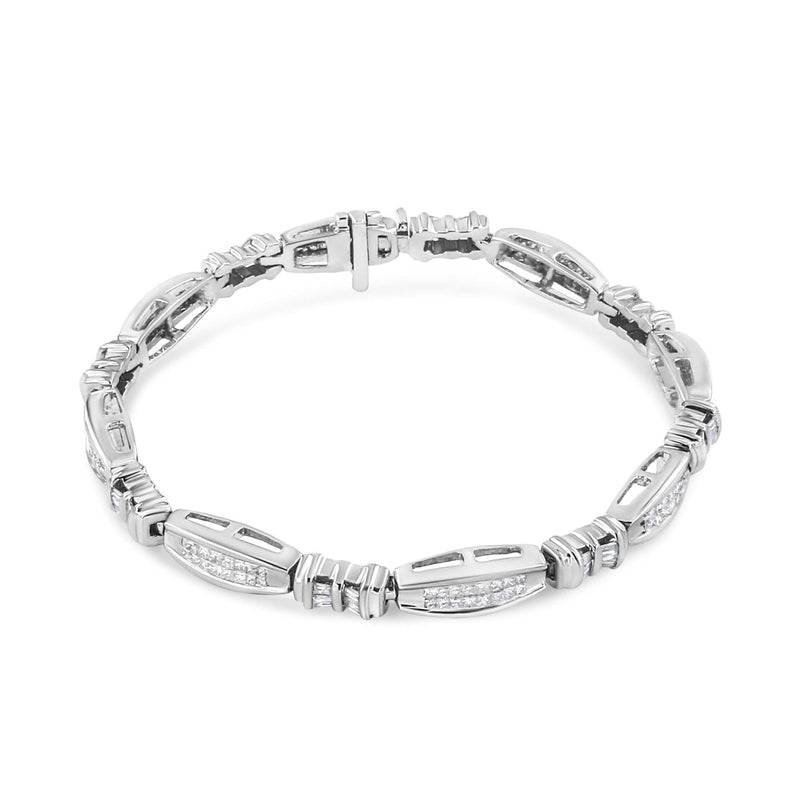 14K White Gold 2.0 Cttw Channel-Set Alternating Baguette and Princess-Cut Diamond Link Bracelet (H-I Color, SI2-I1 Clarity) - Size 7 14K white gold bracelet with channel-set baguette and princess-cut diamond links