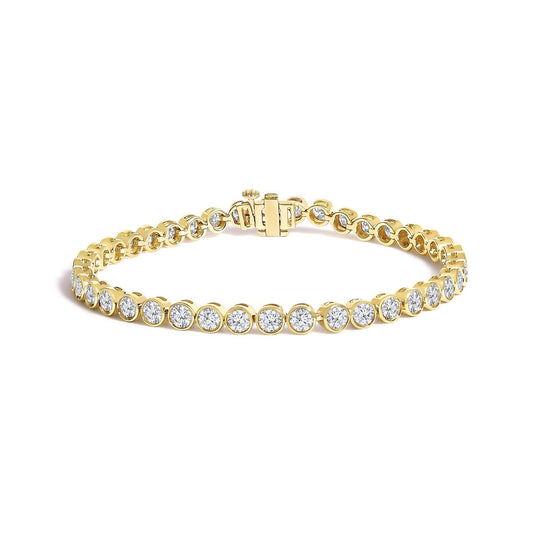 10K Yellow Gold 8.0 Cttw Bezel Set Round Diamond Tennis Bracelet-0
