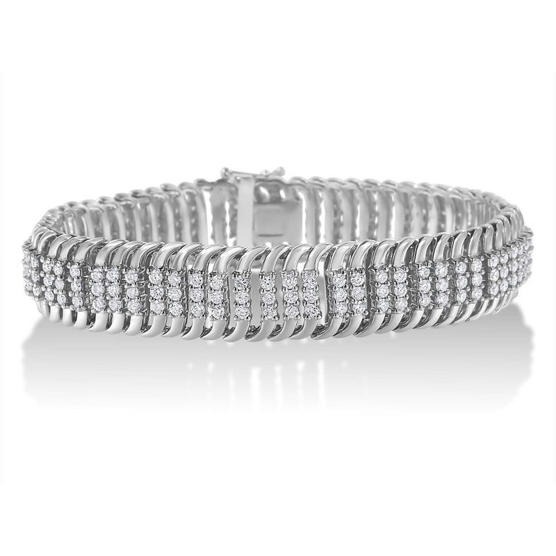 14K White Gold 5.0 Cttw Round Brilliant Cut Diamond 7 14K white gold bracelet with round diamond stones in S wave design